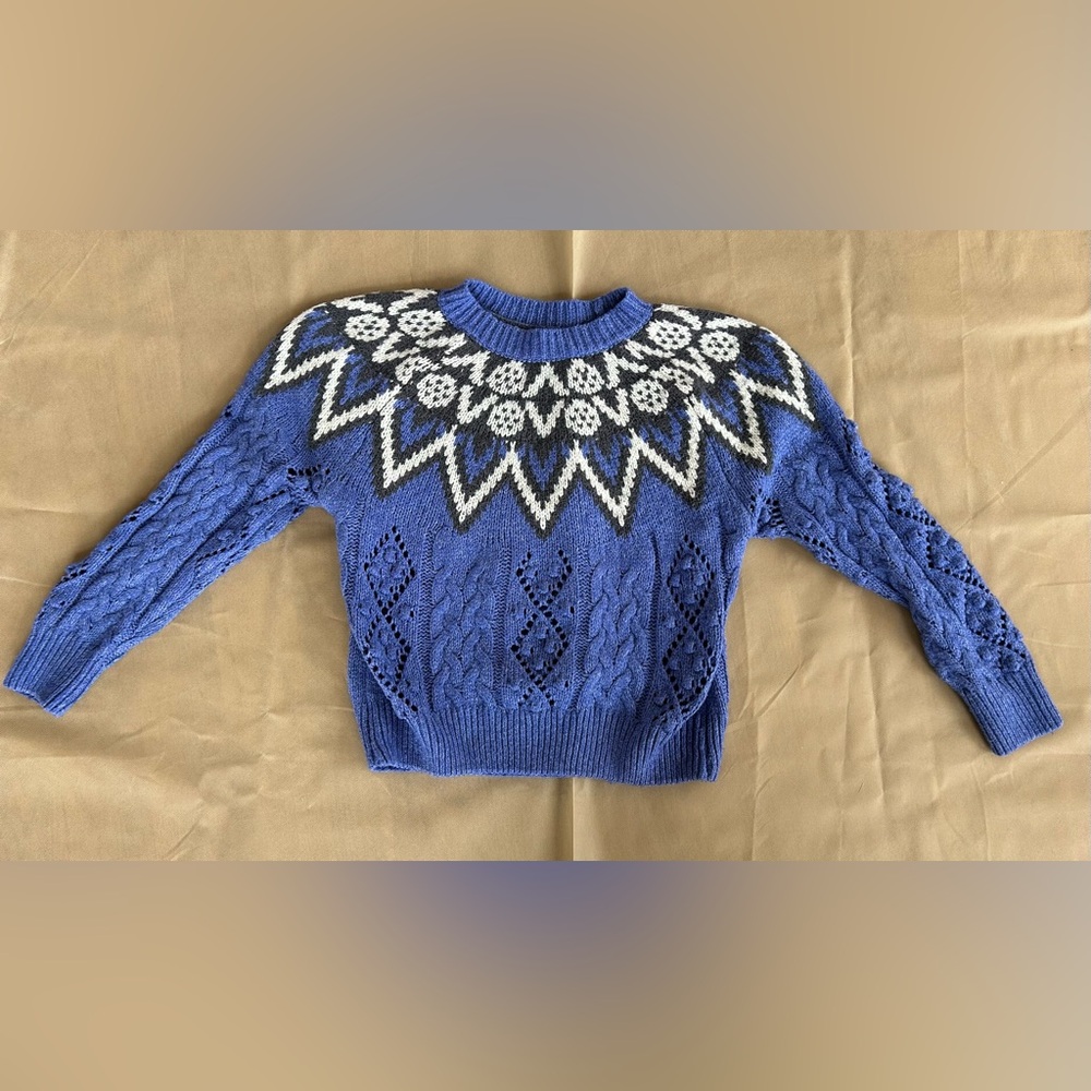 Women’s Lucky Brand Blue and Gray Knit Sweater - Medium